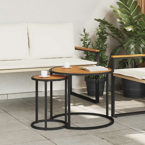 Salontafelset2 pcs Naturel en Zwart 55 x 55 x 45 cm 3