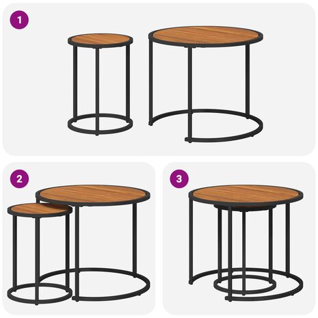 Salontafelset2 pcs Naturel en Zwart 55 x 55 x 45 cm 11