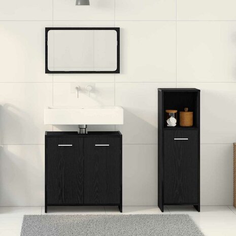 Badkamermeubelset met plank 3 pcs Zwart Eiken Bewerkt hout 4
