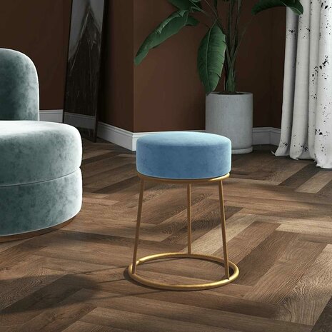 Hocker rond fluweel lichtblauw 1