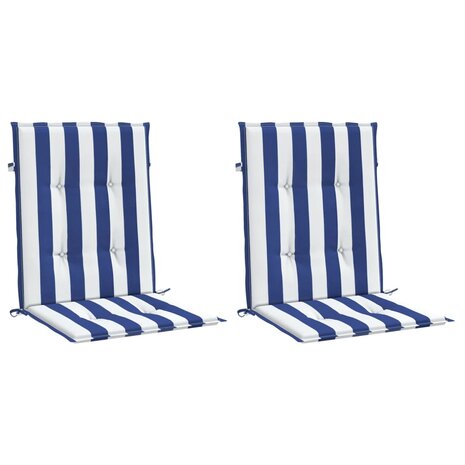 Stoelkussens 2 st lage rug gestreept stof wit en blauw 3