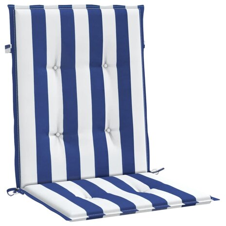 Stoelkussens 2 st lage rug gestreept stof wit en blauw 5