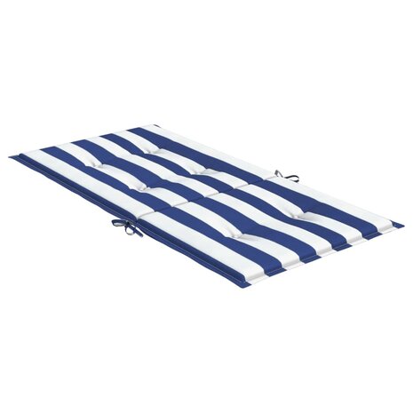 Stoelkussens 2 st lage rug gestreept stof wit en blauw 6
