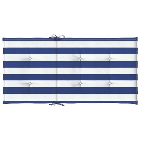 Stoelkussens 2 st lage rug gestreept stof wit en blauw 7