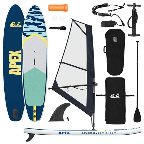 Opblaasbaar SUP Board met Zeil APEX 330 x 76 x 15 cm Blauw voor 2