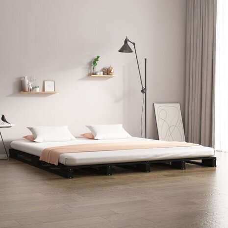 Palletbed massief grenenhout zwart 140x190 cm 1