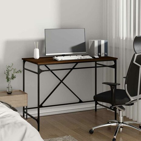 Bureau 100x50x75 cm bewerkt hout en ijzer bruin eikenkleur 3
