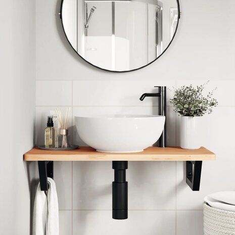 Badkamer wandschap staal en massief beukenhout 3