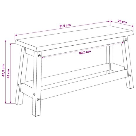 Eetbank EKAI Zwart 91,5 x 29 x 45,5 cm Massief grenenhout 8