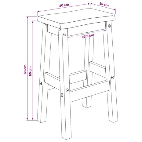 Hoge Barkruk EKAI 2 pcs Zwart 40 x 29 x 63 cm 9