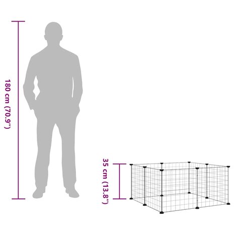Vrijloophok met 8 panelen, zwart, 70x70x35 cm, staal 8