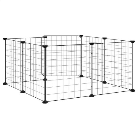 Vrijloophok met 8 panelen en deur, zwart 70x70x35 cm staal 6