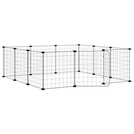 Vrijloophok met 12 panelen en deur, zwart 105x105x35 cm staal 2
