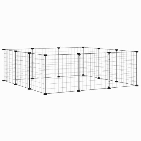 Vrijloophok met 12 panelen en deur, zwart 105x105x35 cm staal 3