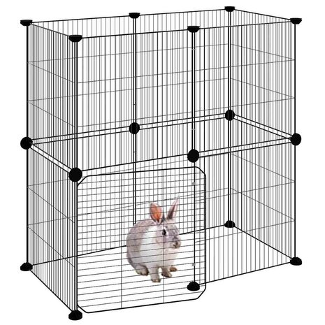 Vrijloophok met deur 12 panelen 35x35 cm staal zwart 3