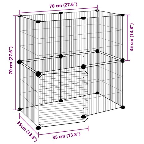 Vrijloophok met deur 12 panelen 35x35 cm staal zwart 9