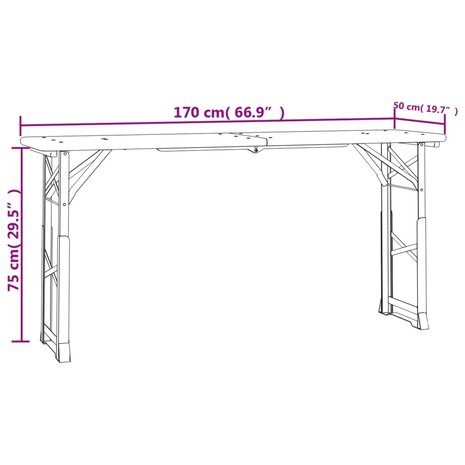Biertafel inklapbaar 170x50x75/105 cm massief vurenhout 6