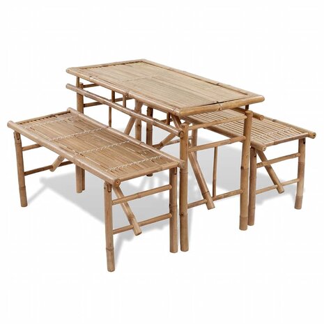 Biertafel met 2 bankjes 100 cm bamboe 1