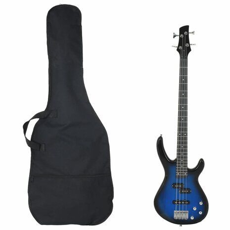 Basgitaar voor beginners elektrisch met tas 4/4 46" blauw zwart 1