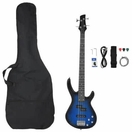 Basgitaar voor beginners elektrisch met tas 4/4 46" blauw zwart 2