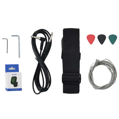 Basgitaar voor beginners elektrisch met tas 4/4 46" bruin wit 9