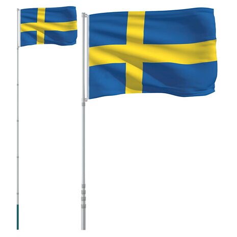 Vlag met vlaggenmast Zweden 5,5 m aluminium 2