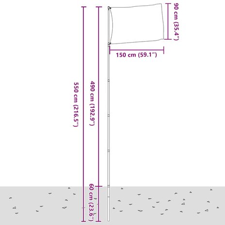Vlag met vlaggenmast Europa 5,5 m aluminium 6