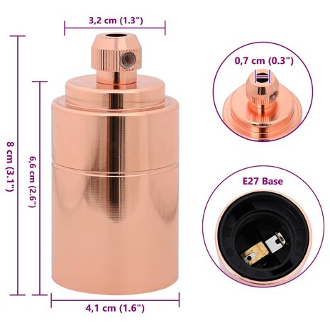 Lampfitting 2 stuks ros&eacute;goud E27 8