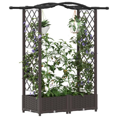 Verhoogde tuinbak met Trellis en Dak Bruin 124 x 40 x 123 cm PP 3