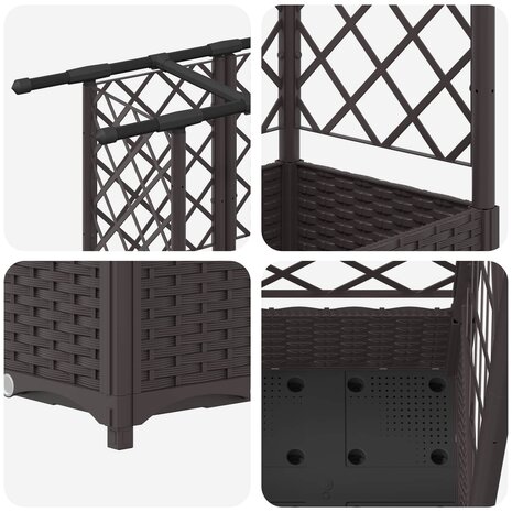 Verhoogde tuinbak met Trellis en Dak Bruin 124 x 40 x 121 cm PP 6