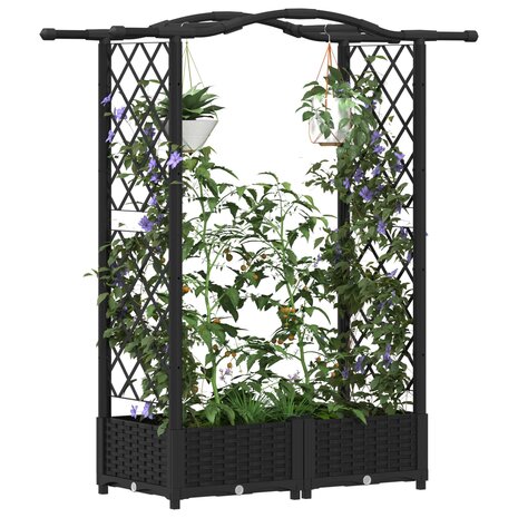 Verhoogde tuinbak met Trellis en Dak Zwart 124 x 40 x 123 cm PP 3