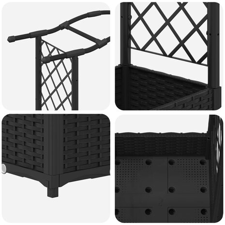 Verhoogde tuinbak met Trellis en Dak Zwart 124 x 40 x 123 cm PP 6