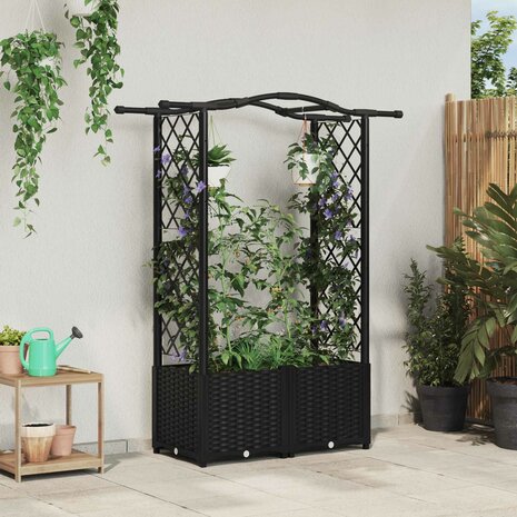 Verhoogde tuinbak met Trellis en Dak Zwart 125 x 40 x 138 cm PP 1