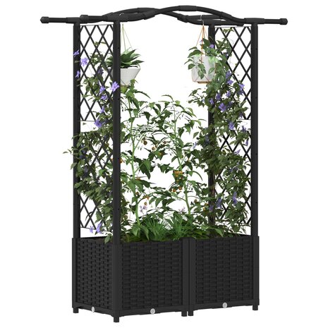 Verhoogde tuinbak met Trellis en Dak Zwart 125 x 40 x 138 cm PP 3