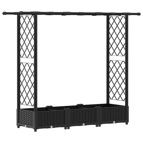 Verhoogde tuinbak met Trellis en Dak Zwart 164 x 40 x 121 cm PP 2