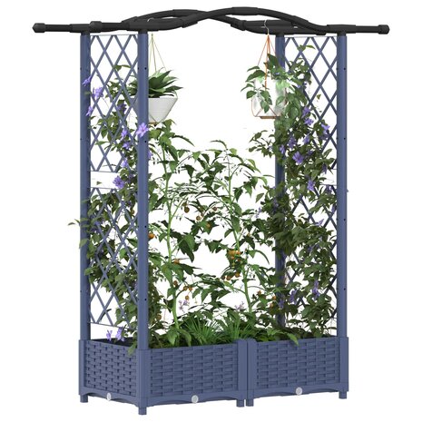 Verhoogde tuinbak met Trellis en Dak Grijs 124 x 40 x 123 cm PP 3