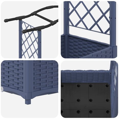 Verhoogde tuinbak met Trellis en Dak Grijs 169 x 40 x 123 cm PP 6