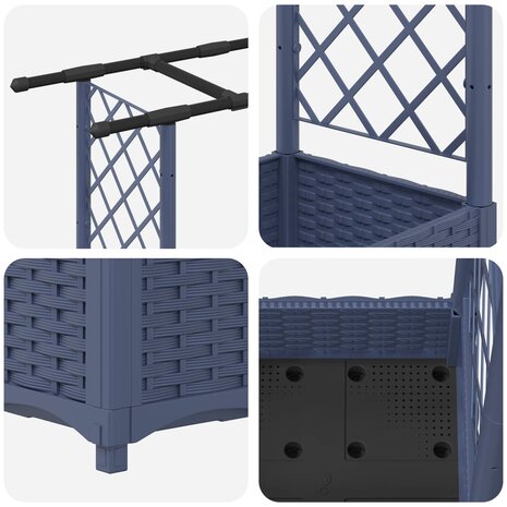 Verhoogde tuinbak met Trellis en Dak Grijs 122,5 x 40 x 121 cm PP 6