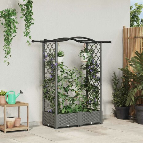Verhoogde tuinbak met Trellis en Dak Lichtgrijs 124 x 40 x 123 cm PP 1