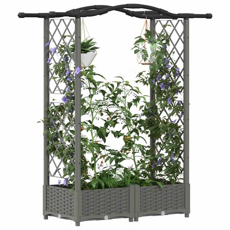 Verhoogde tuinbak met Trellis en Dak Lichtgrijs 124 x 40 x 123 cm PP 3