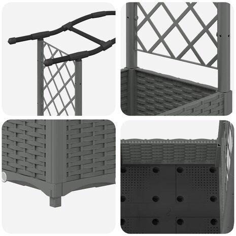 Verhoogde tuinbak met Trellis en Dak Lichtgrijs 124 x 40 x 123 cm PP 6