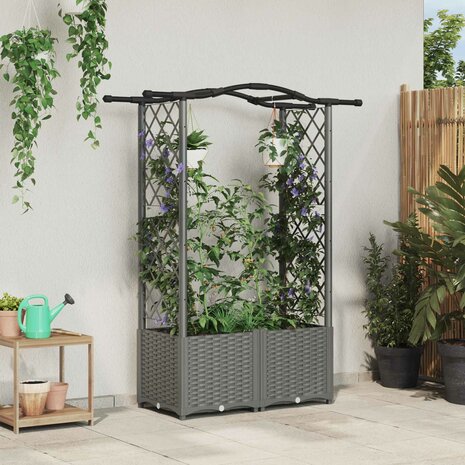Verhoogde tuinbak met Trellis en Dak Lichtgrijs 125 x 40 x 138 cm PP 1
