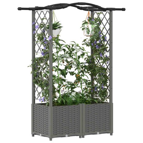 Verhoogde tuinbak met Trellis en Dak Lichtgrijs 125 x 40 x 138 cm PP 3
