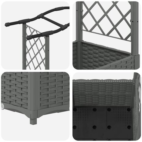 Verhoogde tuinbak met Trellis en Dak Lichtgrijs 125 x 40 x 138 cm PP 6