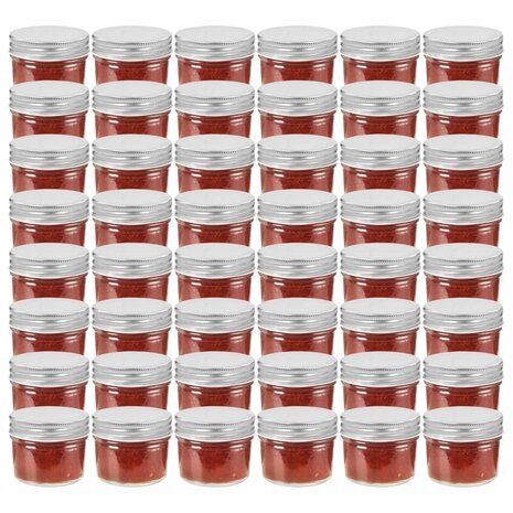 Jampotten met zilverkleurige deksels 48 st 110 ml glas 1