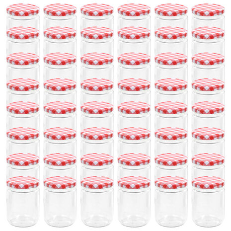 Jampotten met wit met rode deksels 48 st 230 ml glas 2