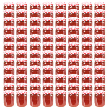 Jampotten met wit met rode deksels 96 st 230 ml glas 1