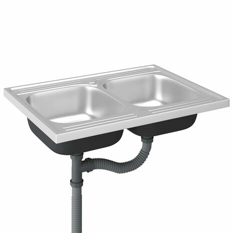 Spoelbak met dubbele bak 800x600x155 mm roestvrij staal zilver 4