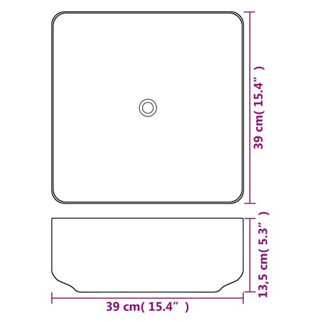 Wastafel vierkant wit 39x39x13,5 cm keramiek 4