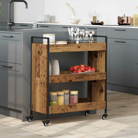 Keukentrolley Oudhout 70 x 30 x 82 cm Bewerkt hout 1